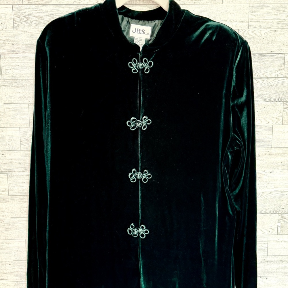 Vintage JBS LTD Jacket Womens Velvet Velour Emerald Green Sz-16 Shoulder Pads - Picture 6 of 14